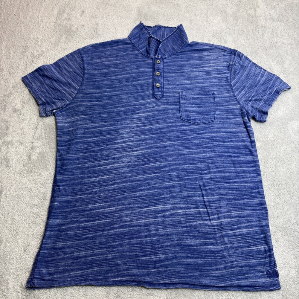 Helix Polo Shirt Men XL Blue Space Dye Mock Neck Short Sleeve Pocket Lightweight